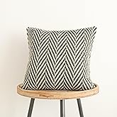 Jonhier Black White Chevron Square Throw Pillow Cover, Boho Farmhouse Geometric Pattern Cushion Cover, Mid Century Accent Decorative Pillowcase for Sofa Couch Bedroom Living Room, 18 x 18 inch