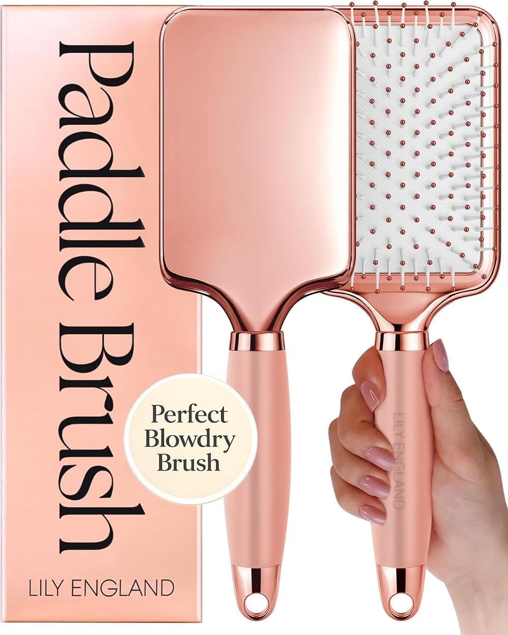 Lily England Paddle Hair Brush Rose Gold Easy Grip Gel Handle