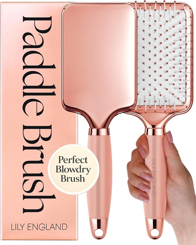 Lily England Paddle Hair Brush Rose Gold Easy Grip Gel Handle