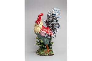 Cosmos Gifts Fine Ceramic Large Tuscany Red Cobalt Blue Rooster Figurine, 23-1/2" H