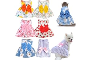 KATOLK 6-Piece Dog Dresses for Small Dogs, Cute Princess Puppy Kitten Dresses with Flowers and Bowknot, Multicolor, Polyester