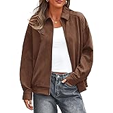 PRETTYGARDEN Faux Suede Bomber Jacket Women Fall Fashion 2026 Casual Zip Up Oversized Trendy Winter Clothing Outerwear Coats