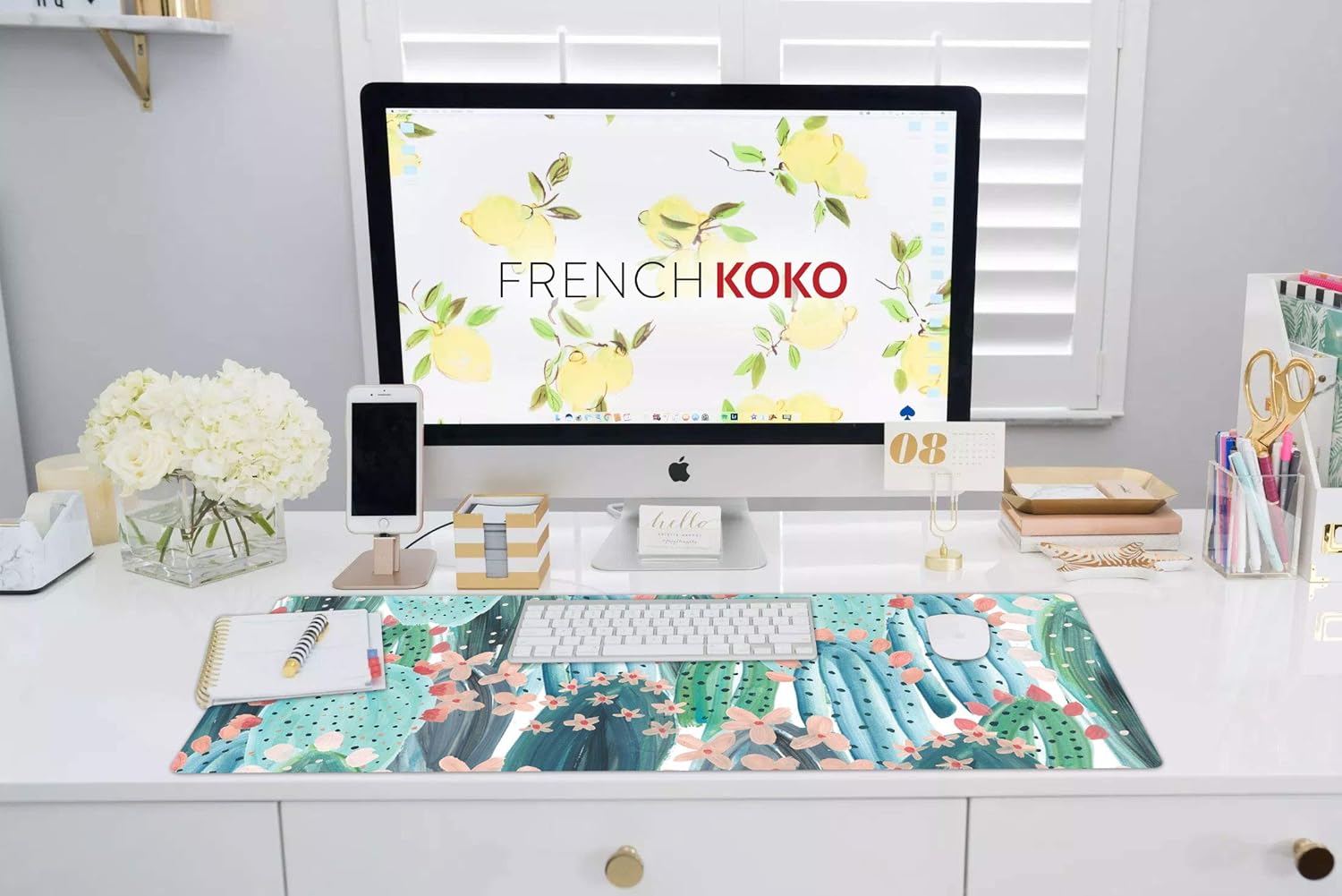 French Koko Large Mouse Pad, Desk Mat, Keyboard Pad, Desktop Home Office School Cute Decor Big Extended Laptop Protector Computer Accessories Pretty Mousepad Women Girls XL 31"x15"(Cute Cactus): Home Audio & Theater