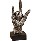 Touch of Class I Love You Hand Table Sculpture Bronze - Abstract Art - 9 W x 6 D x16 H - Square Wooden Base is Black - Bronze Finishing with Gold Highlights - Loving Sign Language Decor