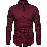 VANCOOG Men’s Long Sleeve Casual Button Down Dress Shirts with Chest Pocket
