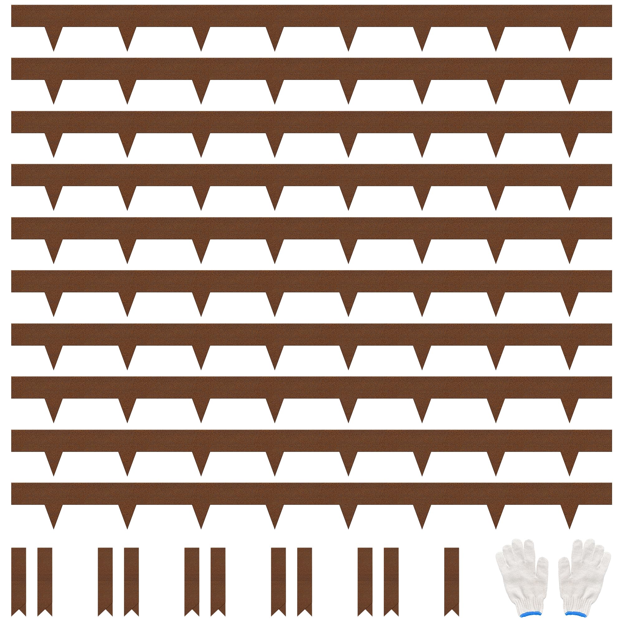 JonesHouseDeco Lawn Edging Border 11.4cm Height 10 Pack Pre-Rusted Cor-Ten Steel Landscape Edging - No-Dig Hammer-in Heavy Duty Metal Corten Decor Edging (10M Length Total) w/ 11 Clips & Gloves