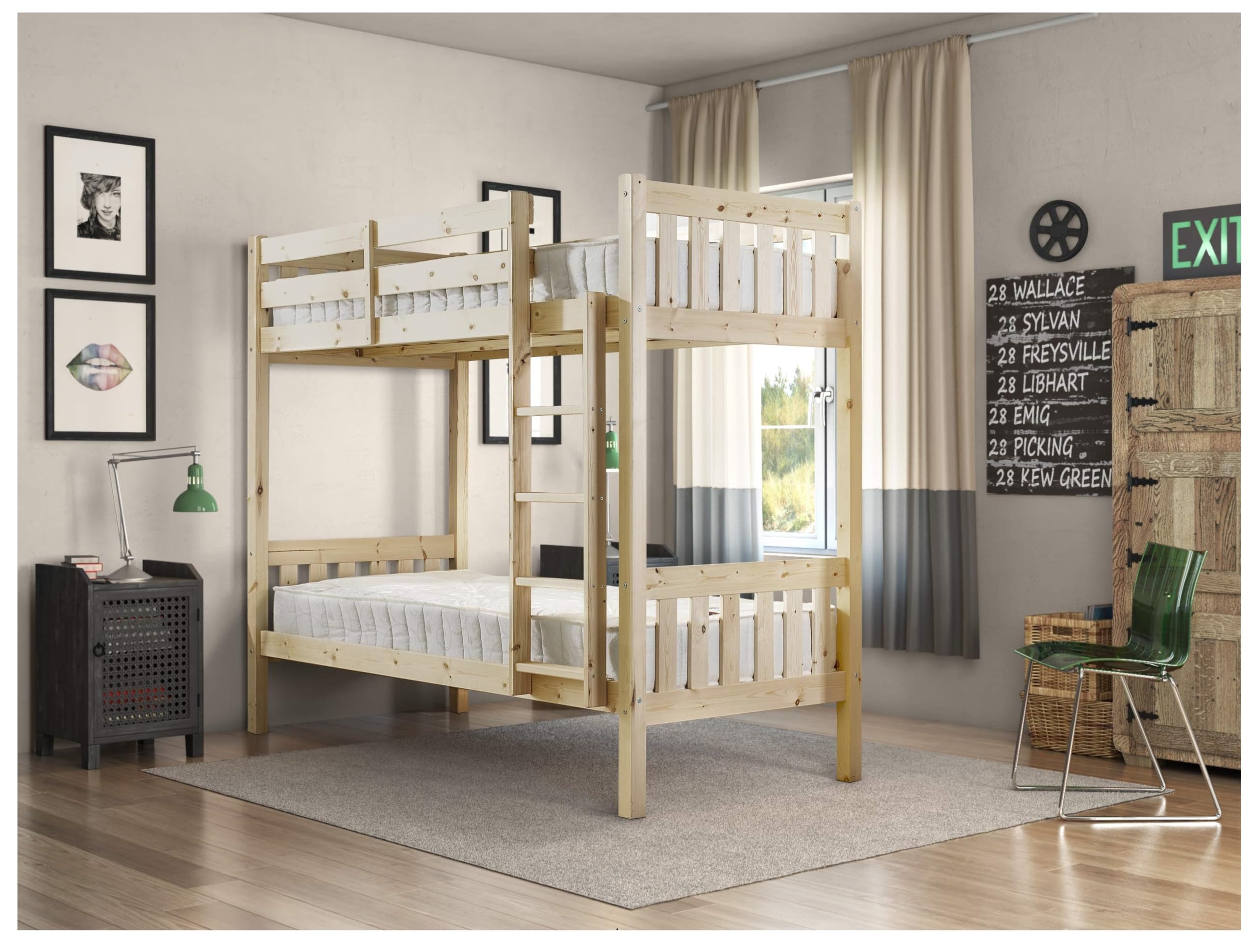STRICTLY BEDS&BUNKS Adult Bunkbed 2ft 6 small single shaker solid pine bunk bed - Can be used by adults - includes 2x 15cm sprung mattresses