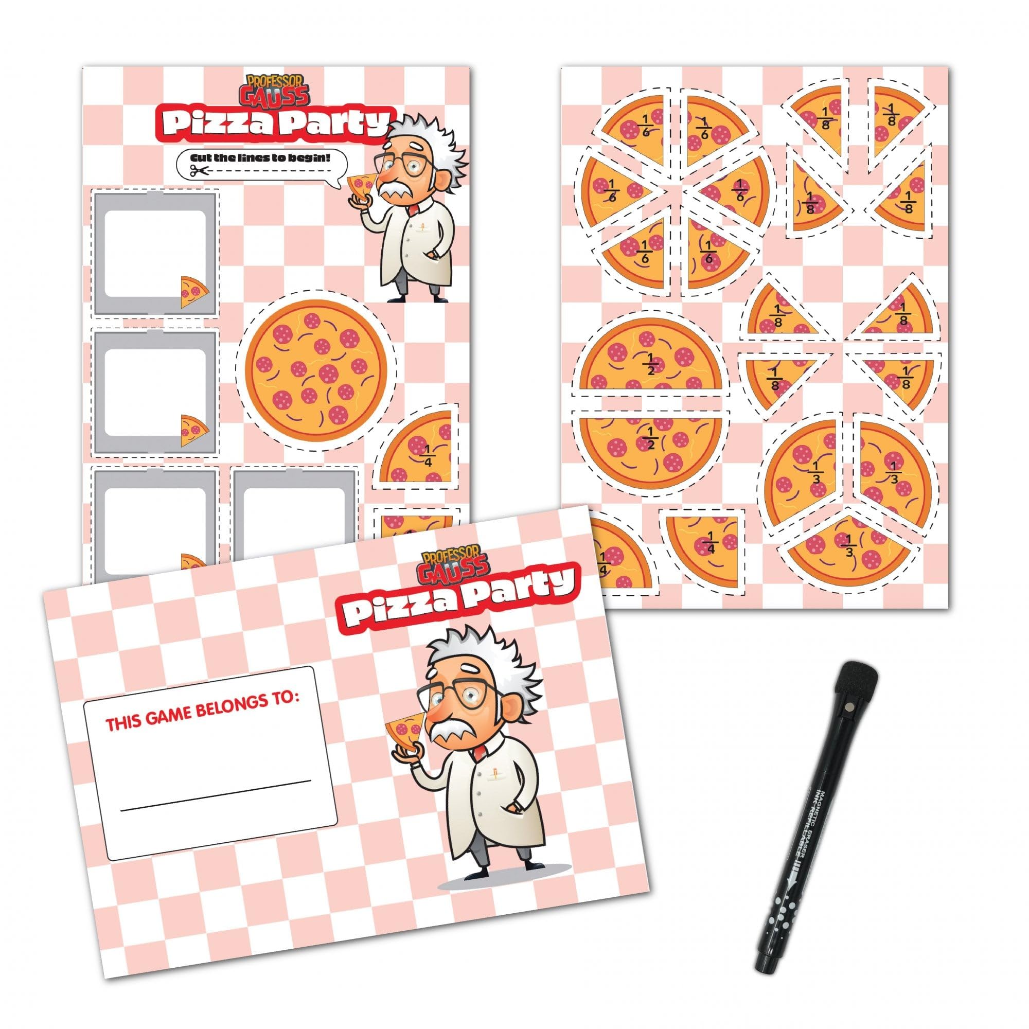 Professor Gauss™ Key Stage 1 Printed Magnet Game - Pizza Fractions - Magnetic A3 Sheet for Fridge, Whiteboard or Office