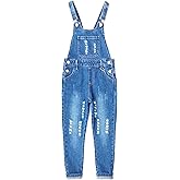 KIDSCOOL SPACE Girls Ripped Denim Overall Pants,Simple Desgin Jeans Dungarees