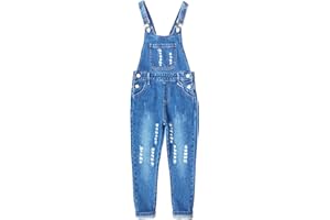 KIDSCOOL SPACE Girls Boys Denim Ripped Overalls,Washed Distressed Cotton Jean Pants