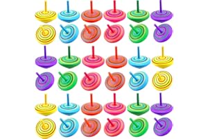Haconba 30 Pieces Colorful Wood Tops Wooden Spinning Gyroscope Toy Painted Spinner for Kids Family Games Educational Toy