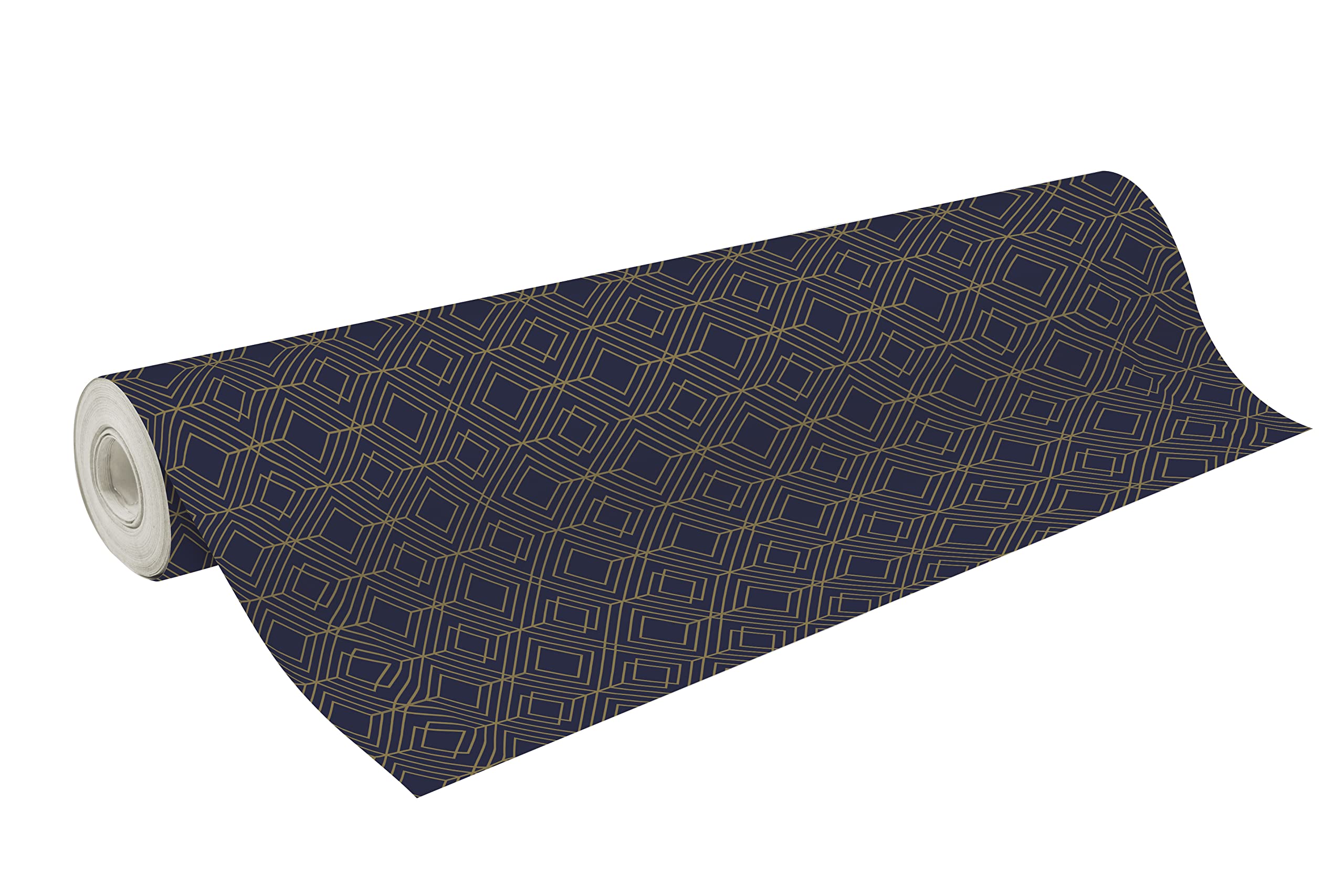 Clairefontaine 202098C - A Roll of Gift Paper - 80g Excellia Paper - Format: 50x0,70m - Pattern: Gold and blue geometric - Gift wrapping, ideal for packaging