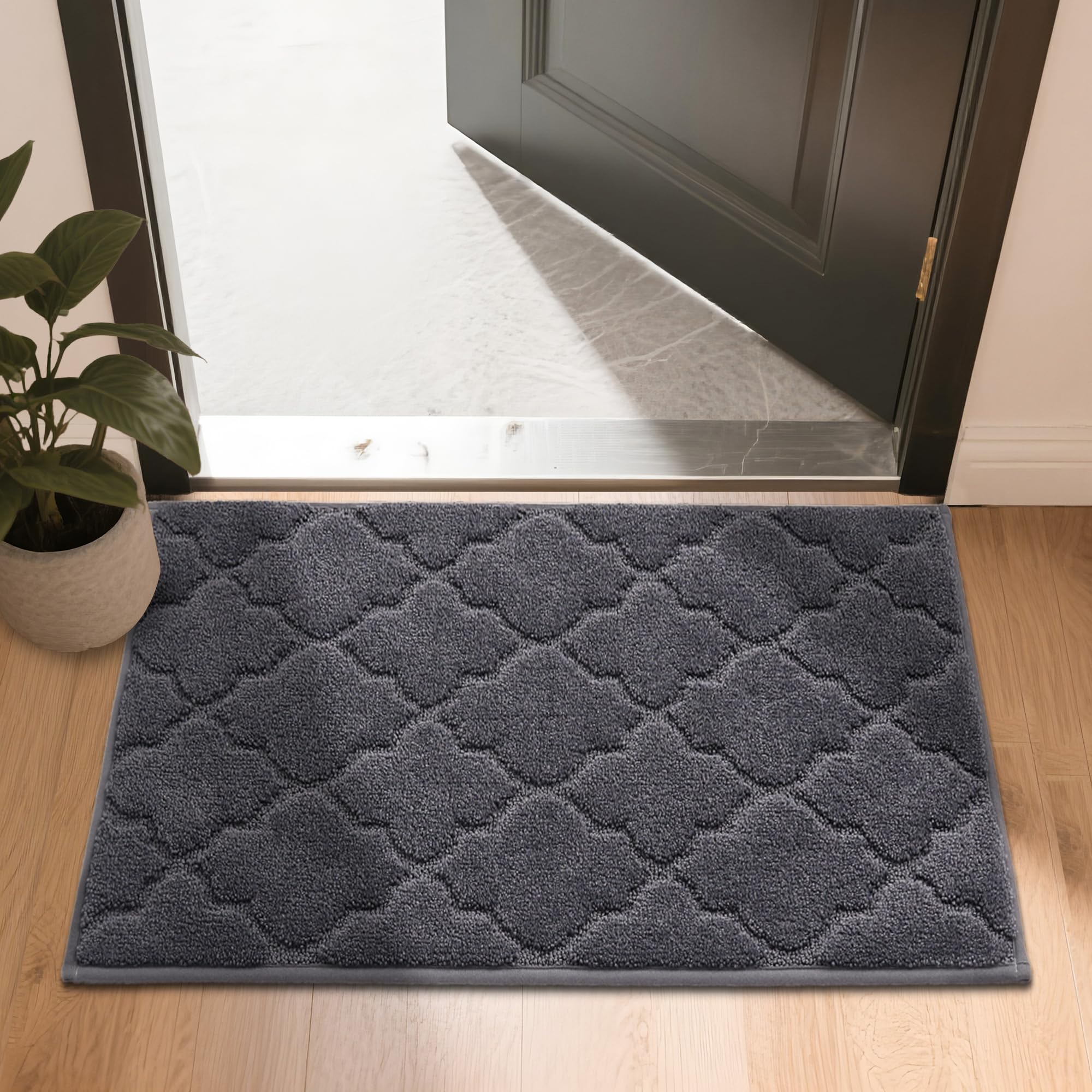 COSY HOMEER Front Door Mat 50x80 CM, Dirt Trapper Floor Mat, Polyester Welcome Door Mat for Kitchen Room Office Entryway Doors, Absorbent Non-Slip Indoor Doormat, Machine Washable, Dark Grey