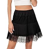 Vlazom Womens Half Slip Pleated Ruffle Lace Slip Skirt Layered Flowy Short Skirt Shirt Dress Extender S-XXL