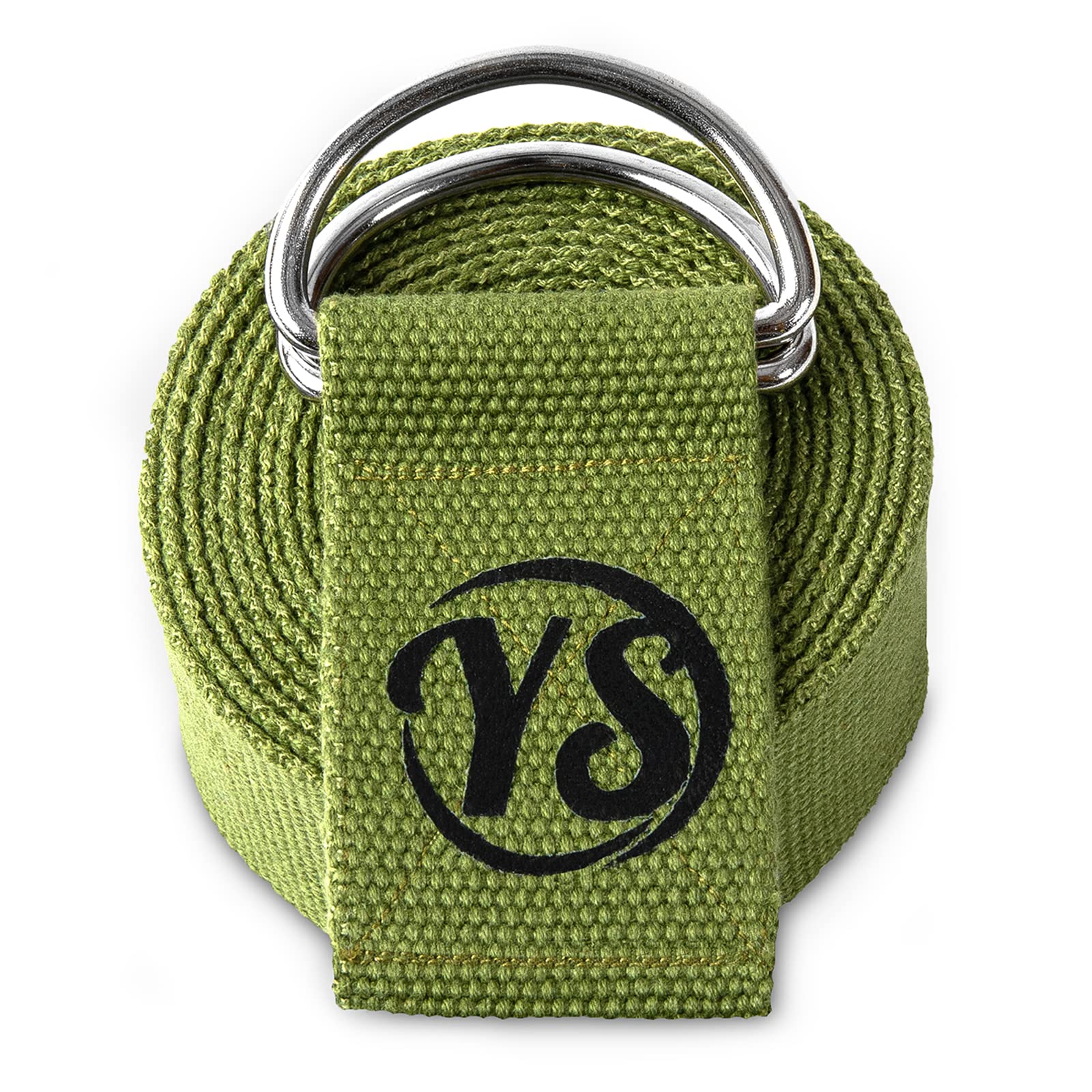 Yoga Studio Yoga Strap, 2.5m (8.2ft) Extra Long Durable Organic Cotton Adjustable Stretching D-Ring Yoga Belt, Exercise, Pilates, Dance, Workout, Gym, Physical Therapy - (Green)
