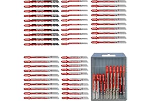 50PCS T-Shank Jigsaw Blades Set - FOCSTOL HSS/HCS Jig Saw Blades for Cutting Metal, Wood and Plastic (T118A,T118B,T101AO,T101