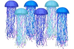 Hanging Jellyfish Paper Lanterns - HOYECHI Gradient Colorful Decor for Mermaid Theme Party, Ocean Birthday, Baby Shower, Nursery, Set of 6