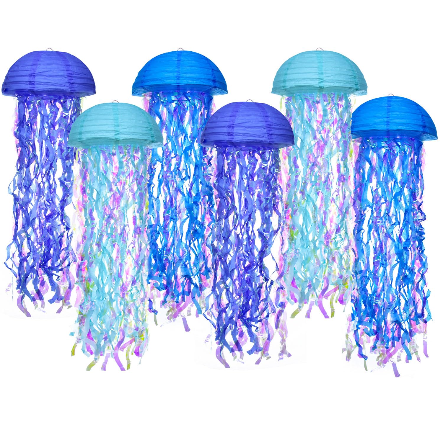 Photo 1 of Hanging Jellyfish Paper Lanterns - HOYECHI Gradient Colorful Decor for Mermaid Theme Party, Ocean Birthday, Baby Shower, Nursery, Set of 6