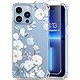 GVIEWIN for iPhone 13 Pro Case with Screen Protector & Camera Lens Protector, [10FT Military Grade Drop Protection] Clear Shockproof Slim Fit Floral Phone Case for Women Girls 6.1" (A-Hibiscus)