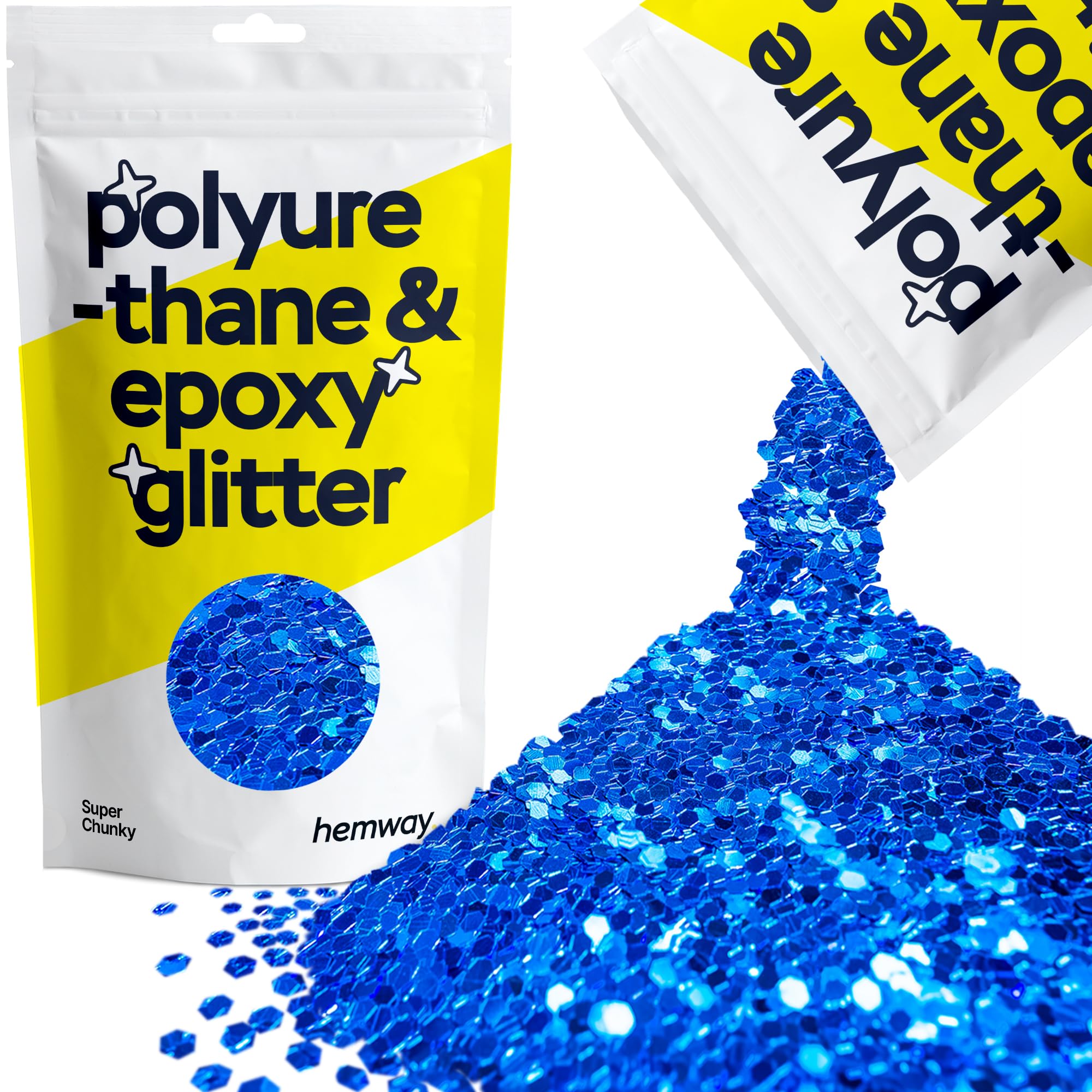 Hemway Resin Glitter Sapphire Blue 100g Super Chunky | Polyurethane & Epoxy Glitter for Resin Crafts, Tumblers, Coasters, Floor & Table Art