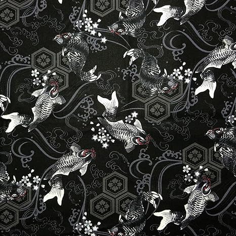 Amazon 和柄 和調プリント 鯉しぐれ 4色あります 1m単位で切り売りいたします 黒系 布 生地 通販