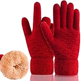 Women's Winter Warm Touch Screen Gloves Womens Thermal Cable Knit Wool Fleece Lined Glove for Cold Weather