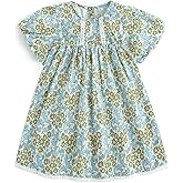 Curipeer Toddler Girls Short Sleeve Floral Dress Handmade Smock Toddler Outfit Dress for Spring and Summer Green 5T