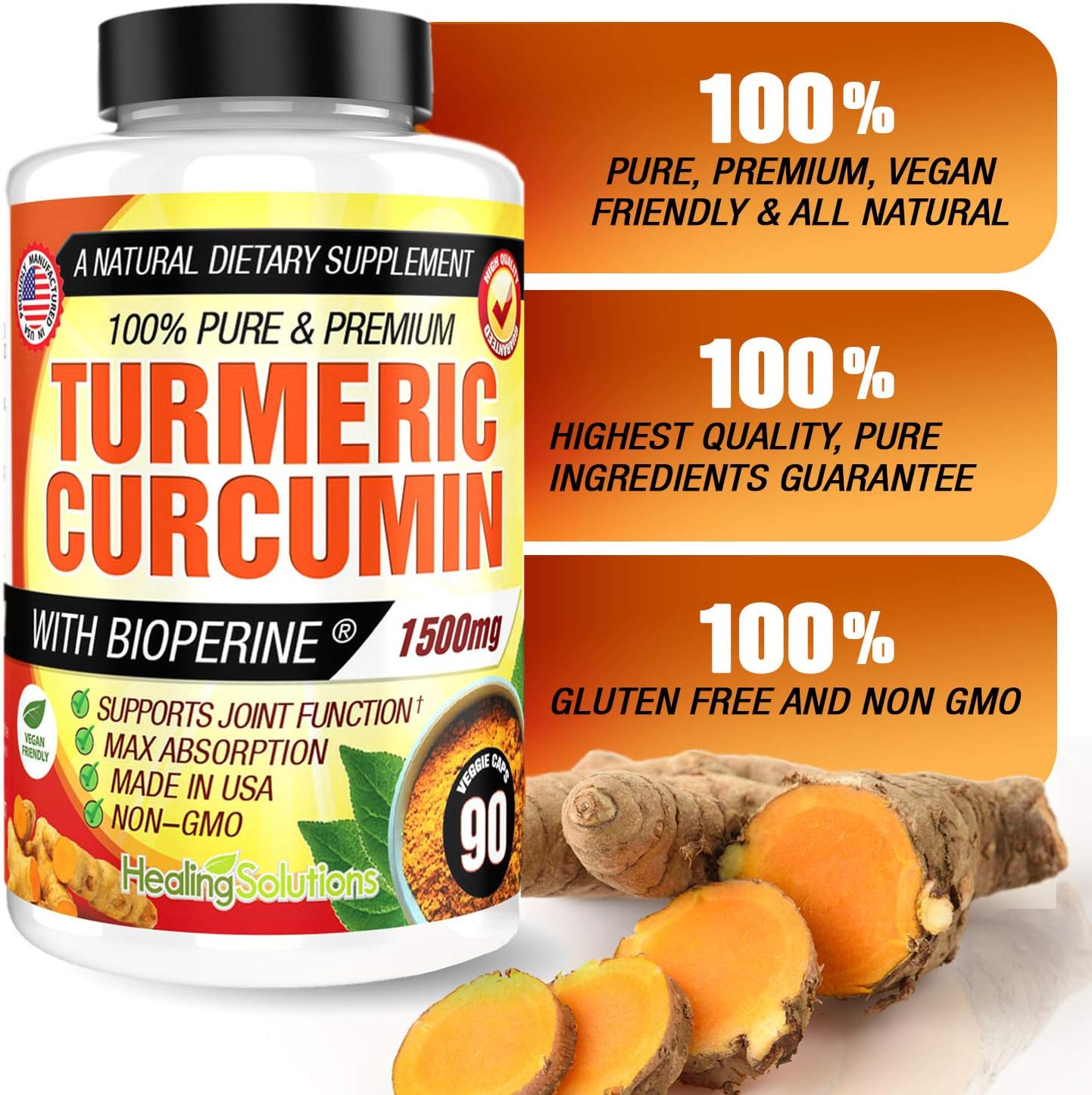 Turmeric Curcumin with Bioperine 1500mg (90 Capsules) Maximum Potency Pain Relief & Joint Support Supplement 95% Standardized Curcuminoids. Non-GMO Tumeric Gluten Free Turmeric with Black Pepper: Health & Personal Care