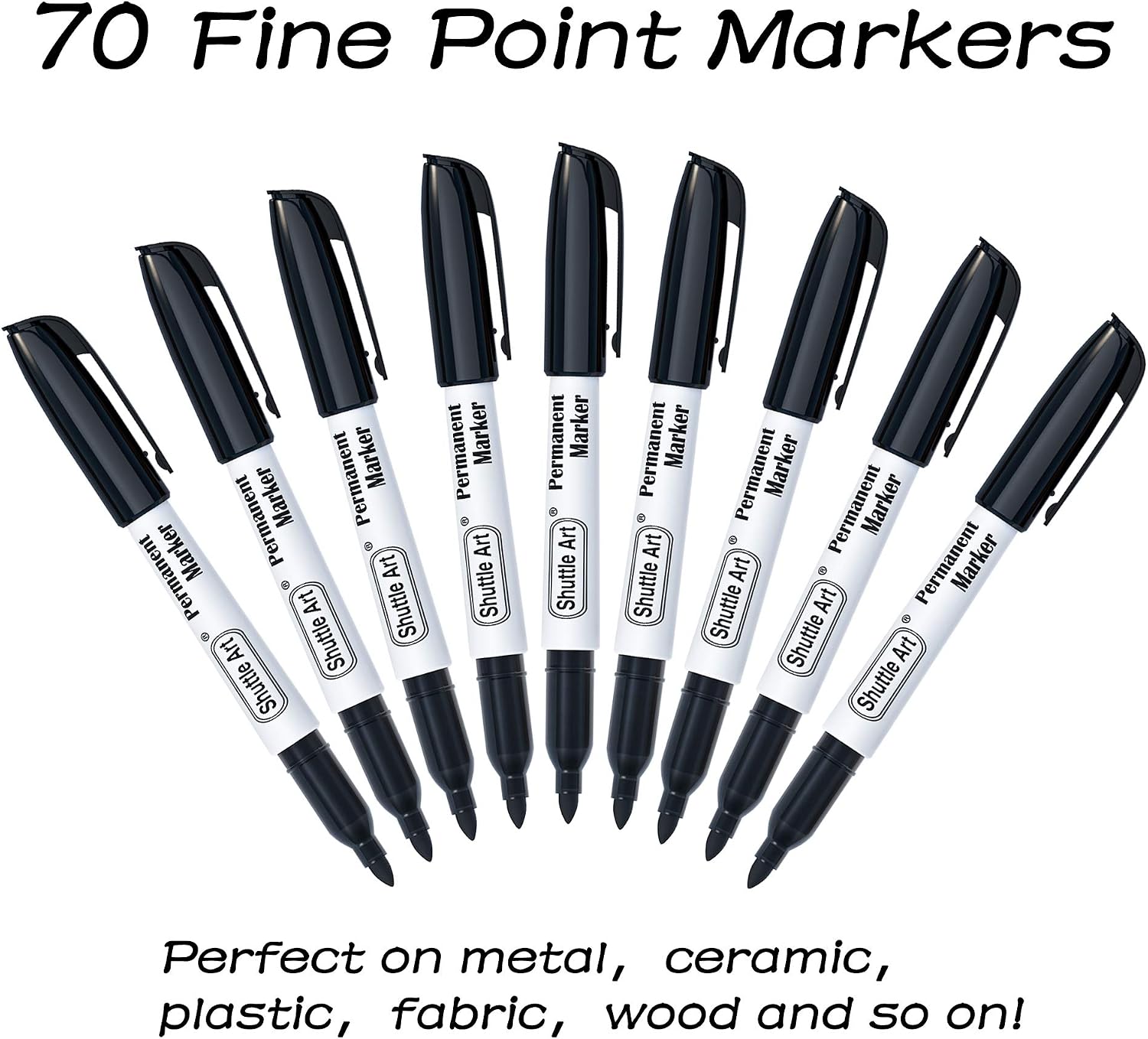 Shuttle Art 70 Pack Black Permanent Markers, Fine Point Permanent Marker Pens Set Perfect on Plastic, Wood, Stone - Image 3
