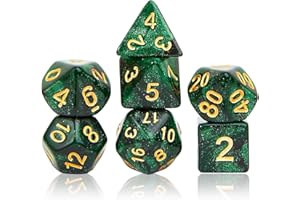 PIPIRICH DND Polyhedral Dice Set with a Black Dice Bag for D&D RPG MTG Role Playing Table Games RPG Polyhedral Dice for Dungeon and Dragons Playing Games 7-Die Set (Black&Green+Nebula Dice)