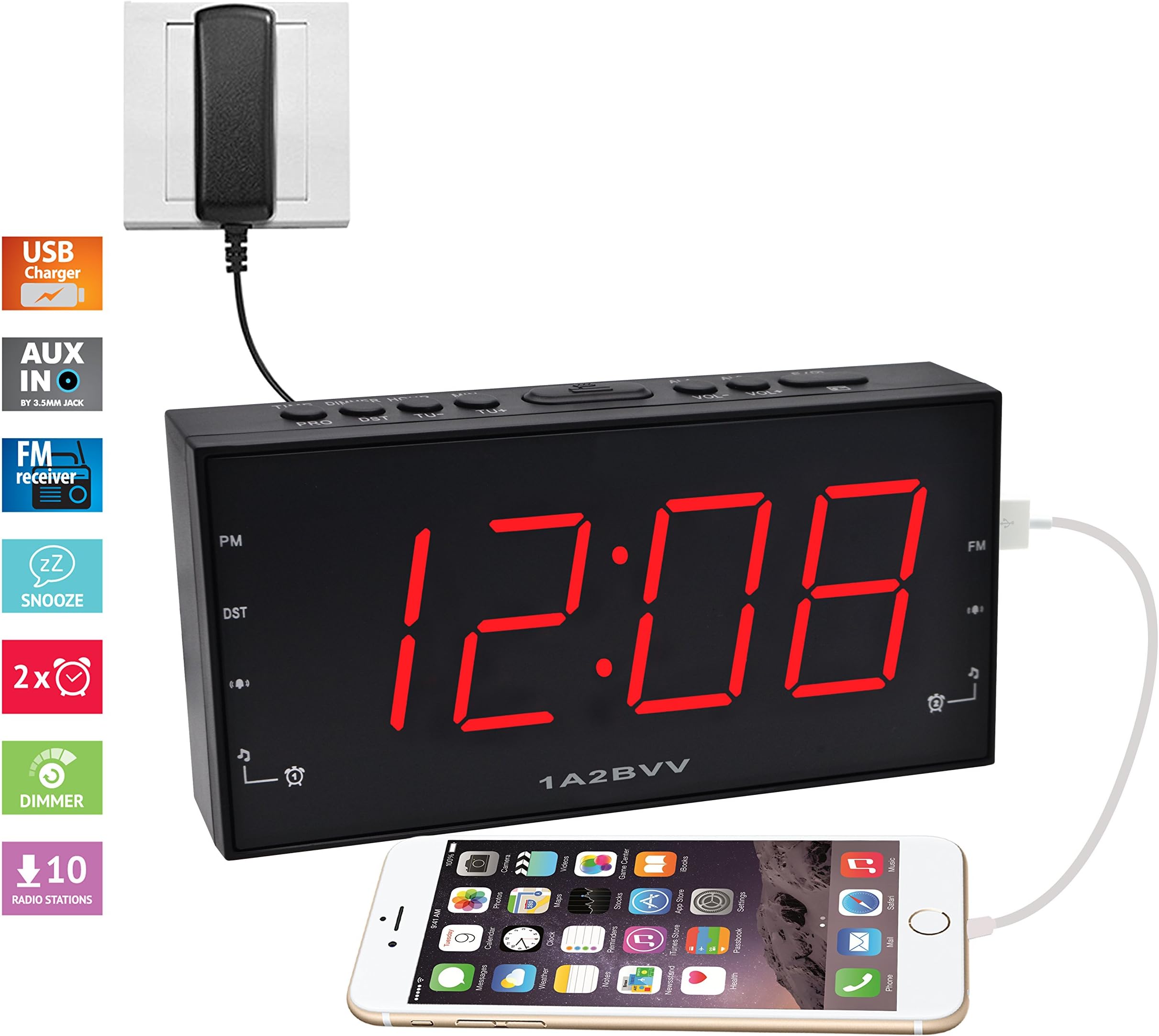 1.8 inch LED display Alarm Clock Radio with USB charger & Audio input, DC Battery Backup, Dual Alarm, USB port for Smartphones charging (PCR-2166)