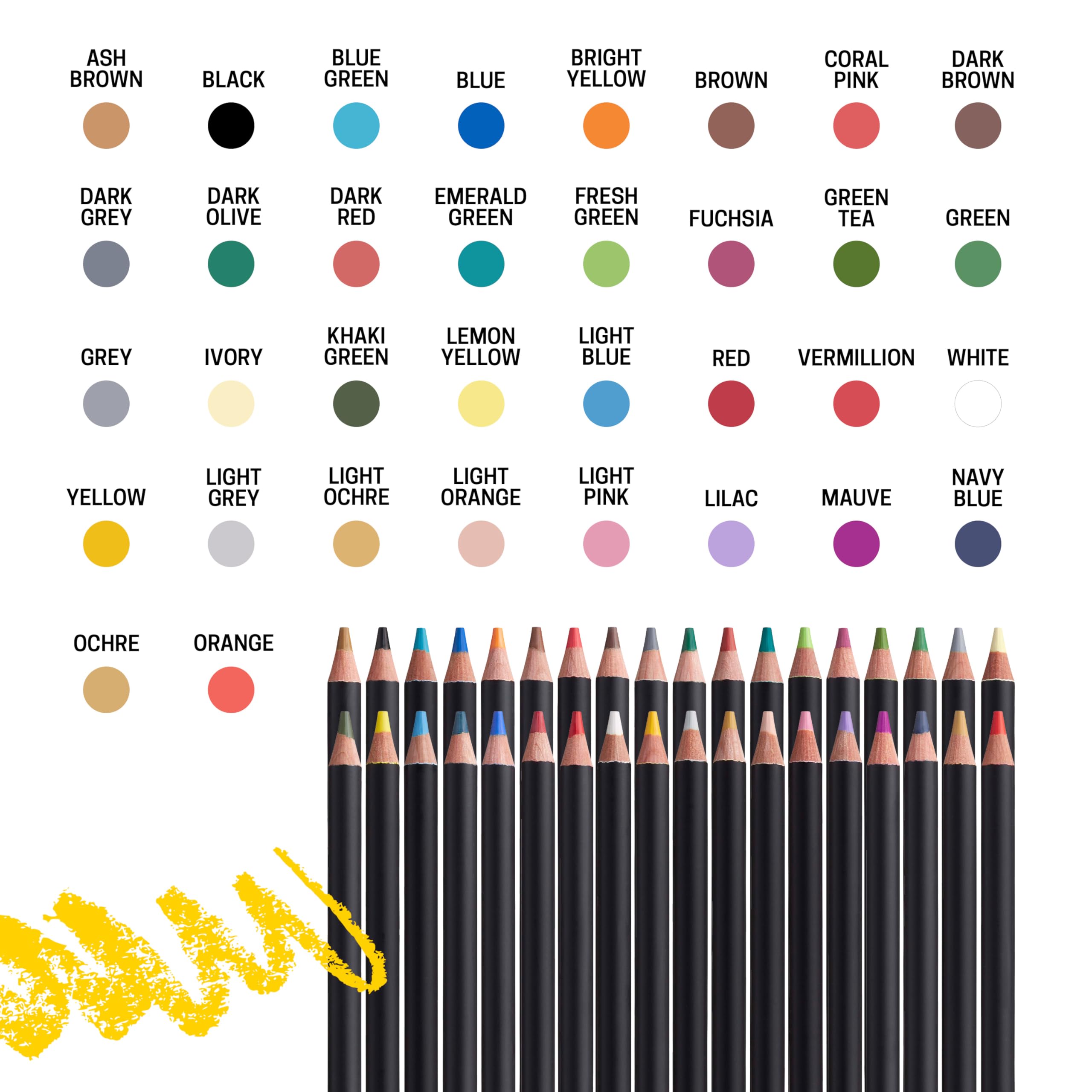 uni POSCA Colored Pencils, 4.0mm Lead, Assorted Set, 36 Pack