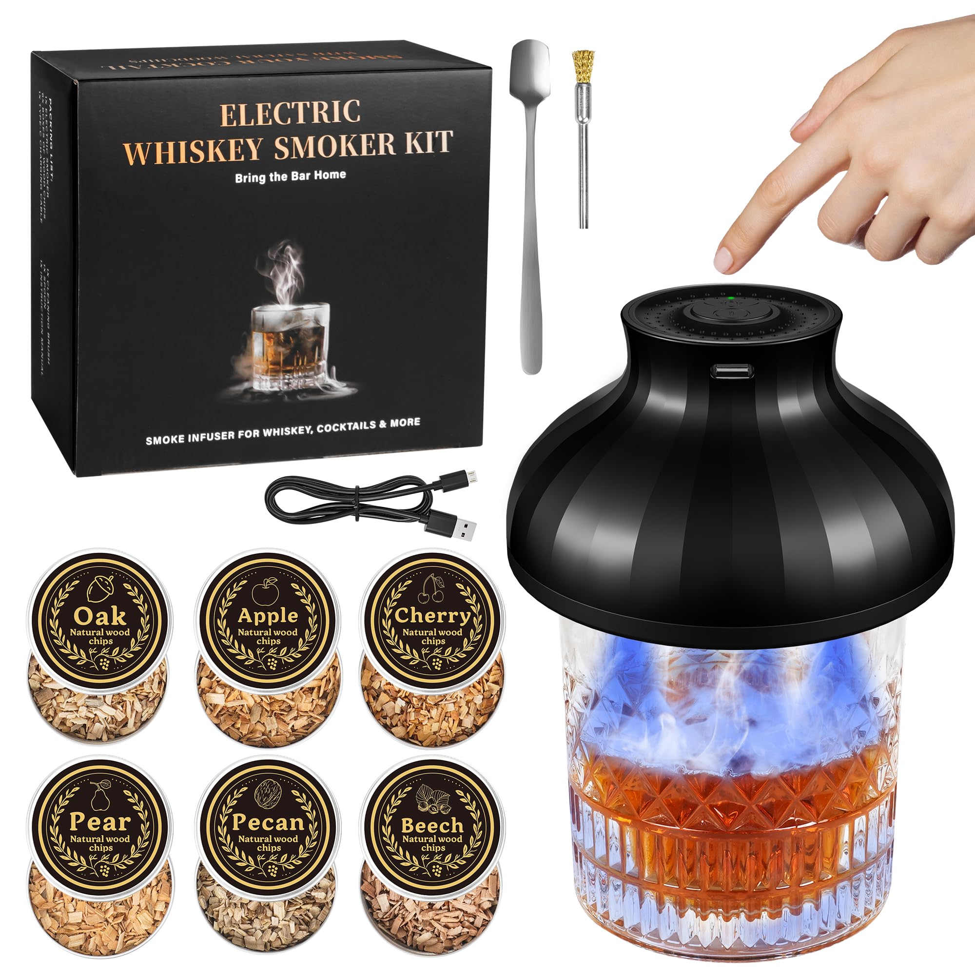 Photo 1 of Electric Whiskey Smoker Kit, No Butane Needed, Rechargeable Cocktail Bourbon Smoker Kit with 6 Wood Chips for Whiskey Cocktails, Old Fashioned Drink Smoker Kit Gifts for Men, Dad, Husband