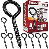 8PCS Screw Eyes, 3.2 Inch Black Eye Hooks Screw Self Tapping Eye, Heavy Duty Eye Bolt for Wood Securing Cables Wire, Hammock Stand, Indoor & Outdoor Use