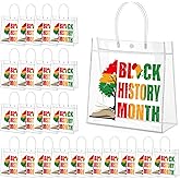 Aliceset 24 Pcs Black History Month Gift Bags with Handles Bulk Clear PVC African Favor Bags Plastic Gift Wrap Totes African Party Gifts Bulk for BHM MLK Day Supplies(9.84"x 9.84"x 3.54")