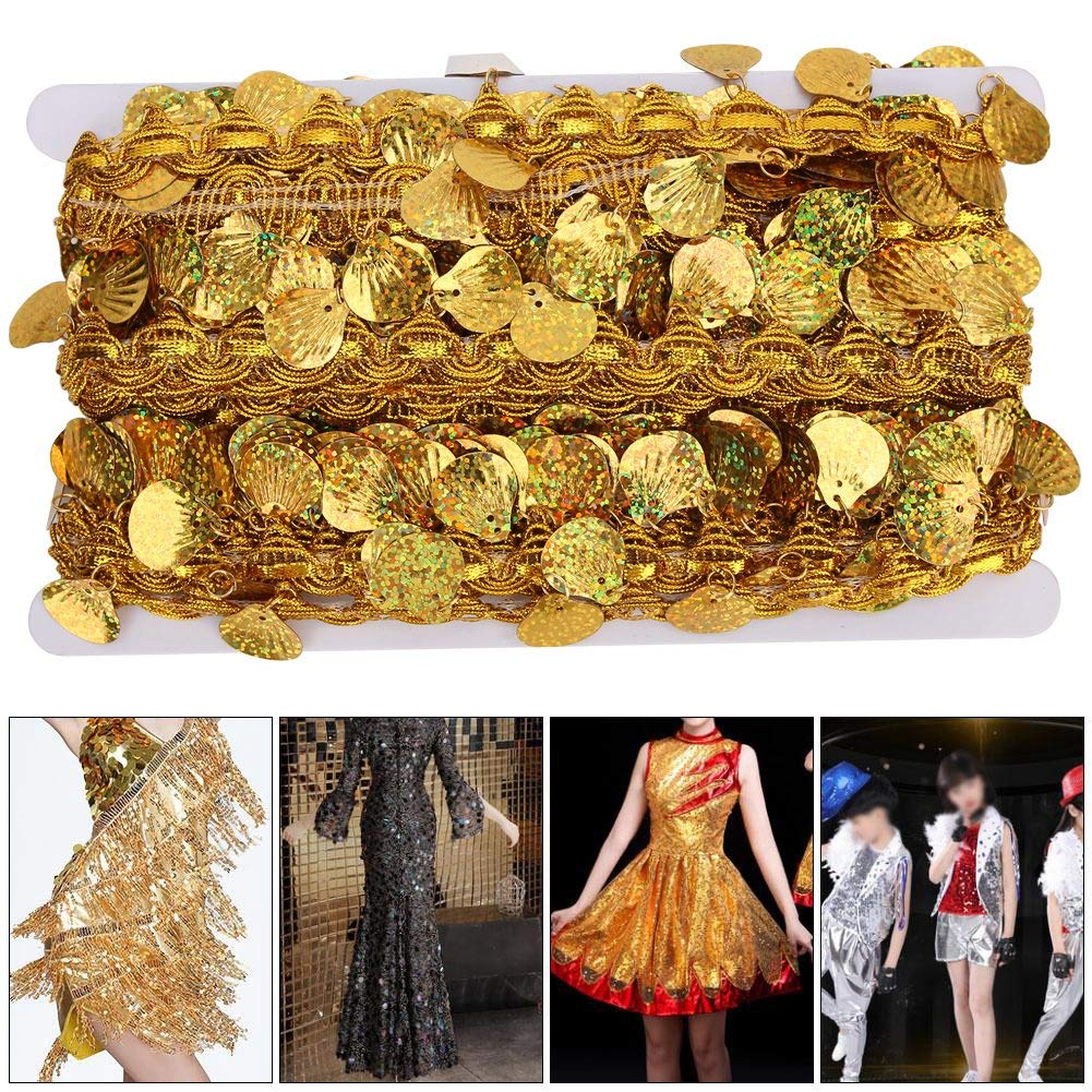 Oumefar 10 Yards Sequin Ribbon Trim Belly Dance Tassel Belt Hip Scarf Belly Dance Costume Sequins Waist Chain Wrap for Sewing Craft