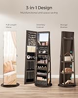SONGMICS 6 LEDs Mirror Jewellery Cabinet 360° Swivel Lockable Free-Standing view 3