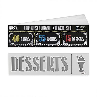 Restaurant Stencil Set - Create Stunning Menu Boards and Make Your Restaurant Menus Pop - Great For All Chalkboards, Whiteboards, Glass Windows and Displays! Mega Pack - 40 Cards, 55 Words, 15 Designs