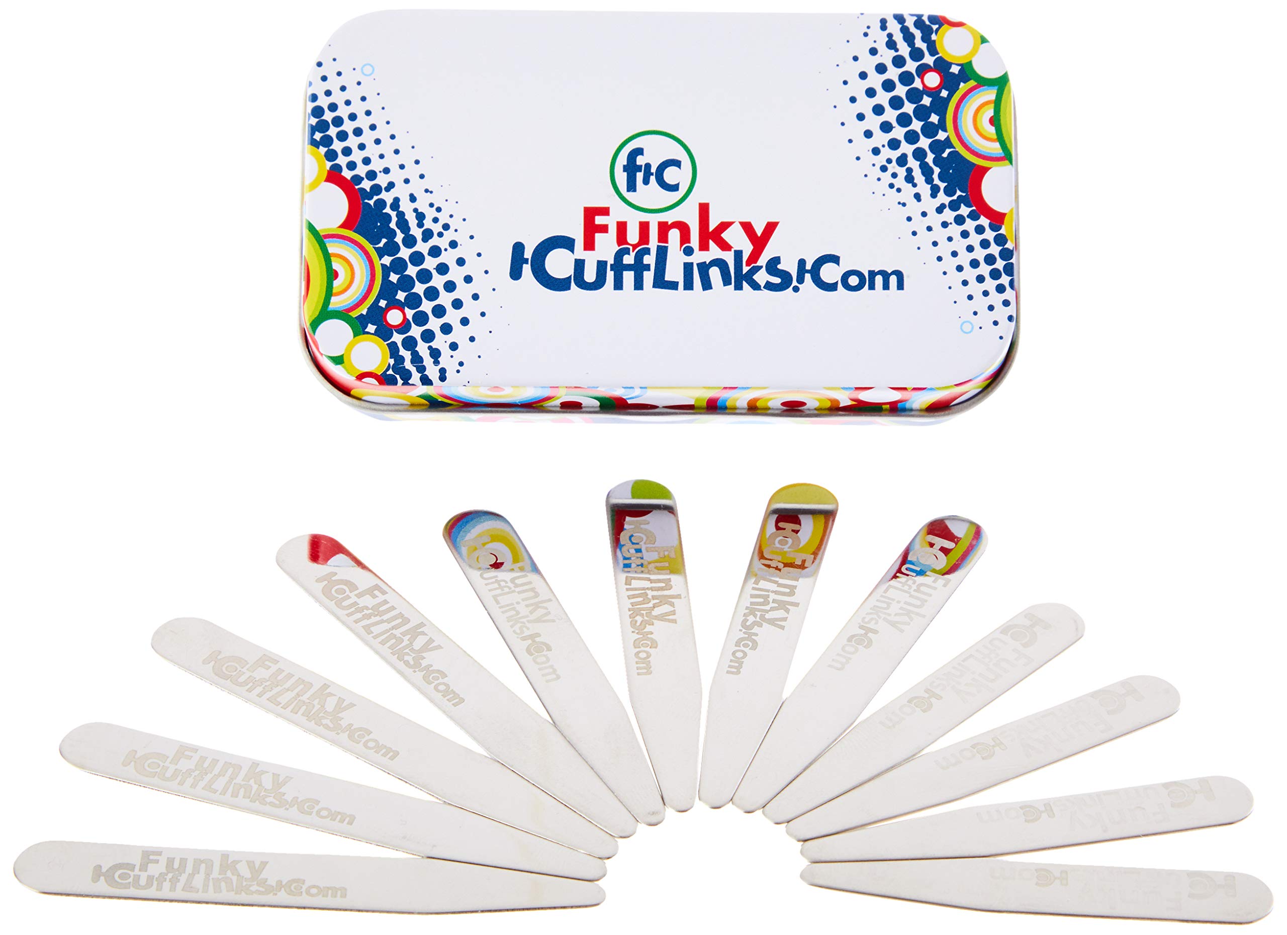 Funky Cufflinks Mixed Sized Selection of Metal Collar Stiffeners - Twelve Stays in Three Different Sizes in Gift Tin Silver