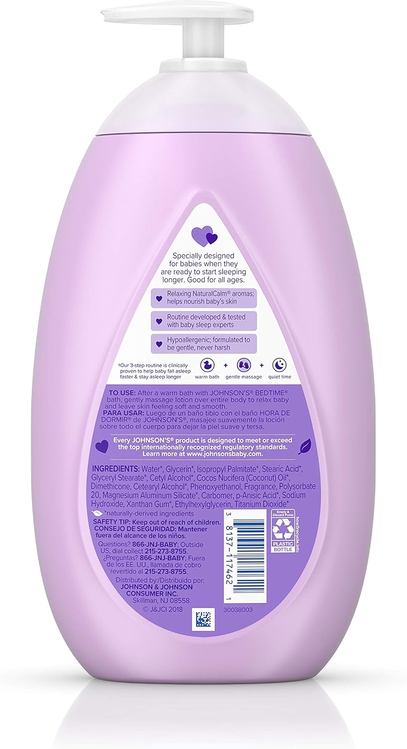Johnson's Moisturizing Bedtime Baby Lotion with NaturalCalm Essences to Soothe and Relax, Hypoallergenic and Paraben-, Phthalate- and Dye-Free Baby Skin Care, 27.1 fl. oz: Health & Personal Care