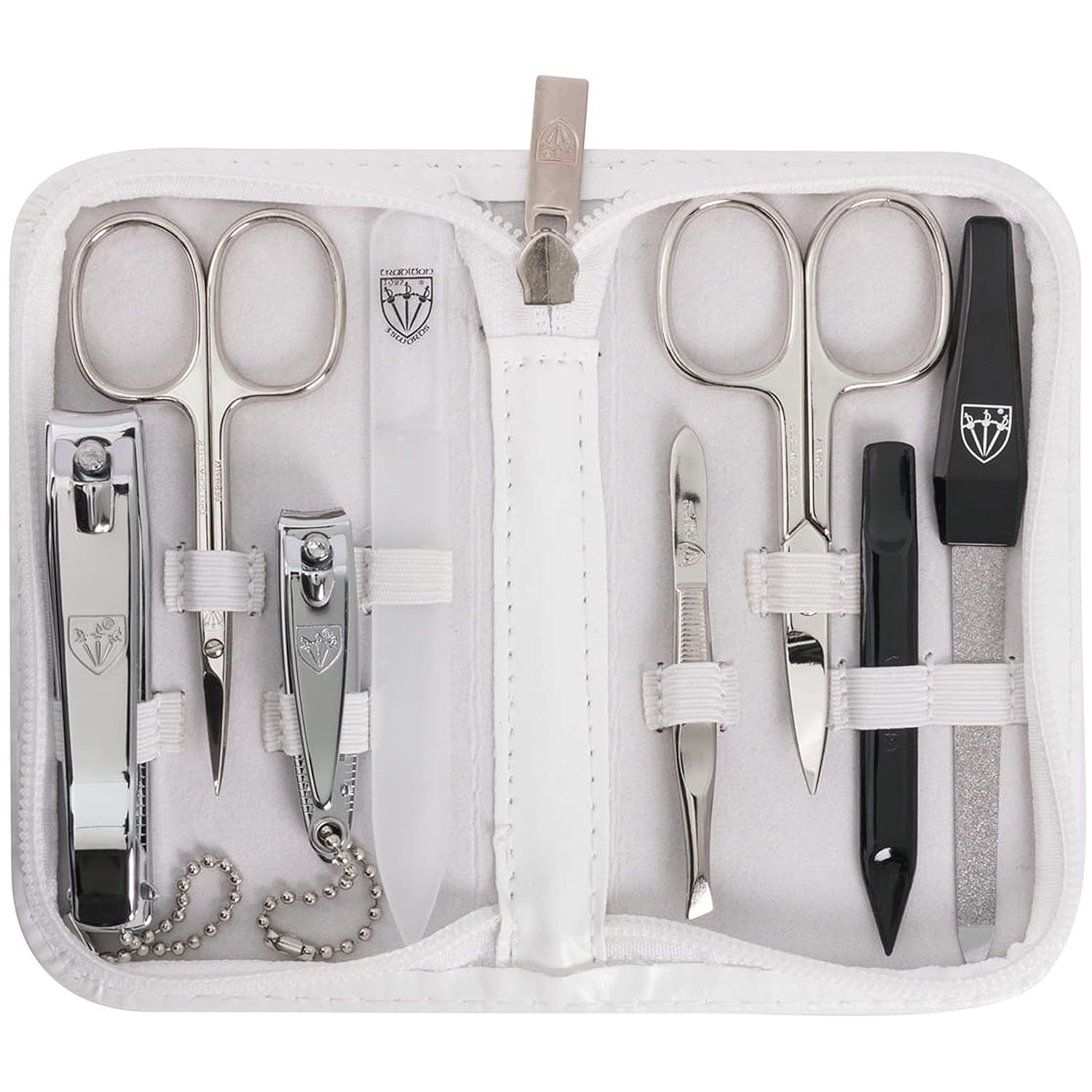 3 Swords Germany - brand quality 8 piece manicure pedicure grooming kit set for professional finger & toe nail care scissors clipper fashion leather case in gift box, Made in Solingen Germany (01993) : Beauty