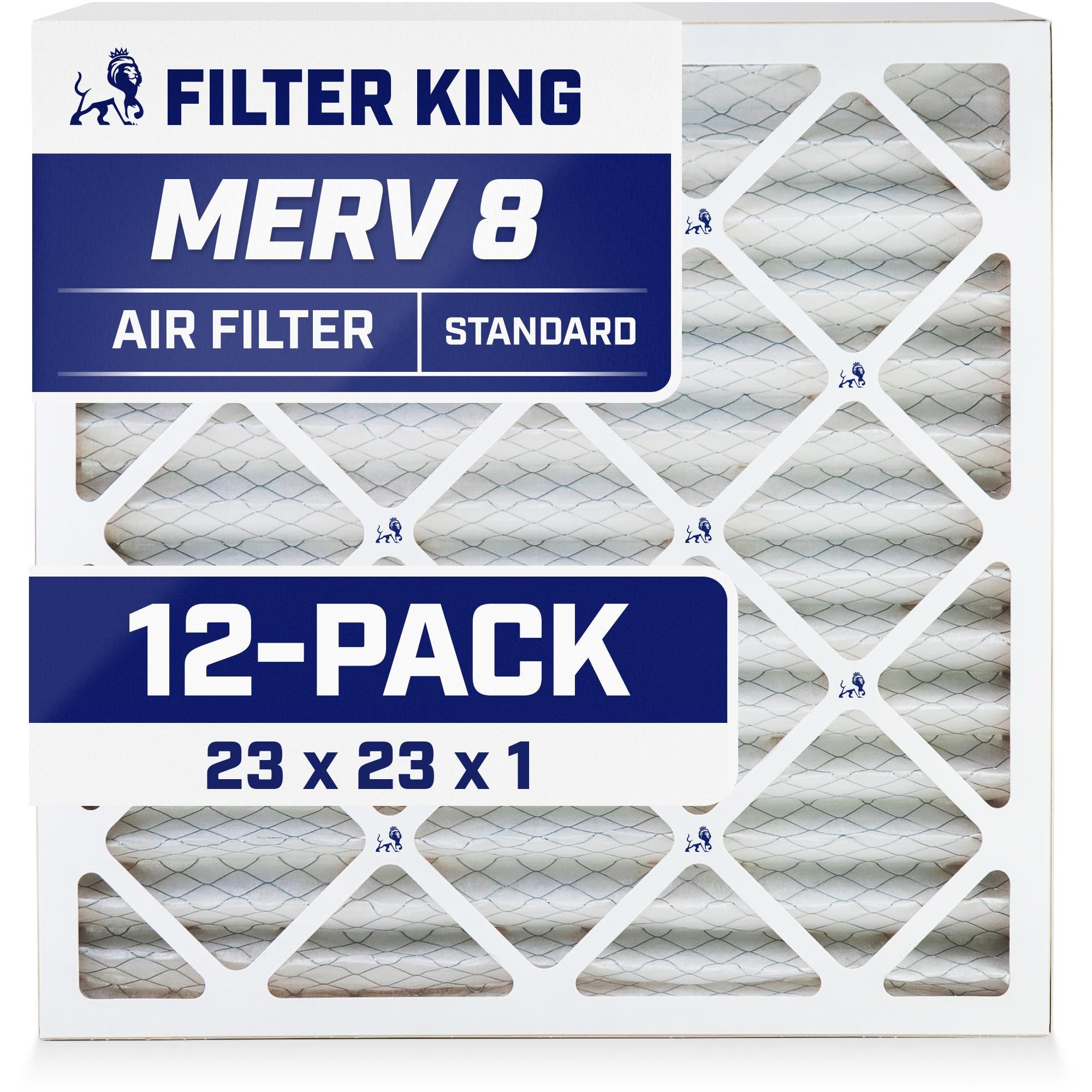 Filter King 23x23x1 Air Filter (MERV 8) (12-Pack) Dust & Allergy Control AC Furnace Filters, MADE IN USA, HVAC, Pleated, Electrostatic (Actual Size: 23 x 23 x .75) Image