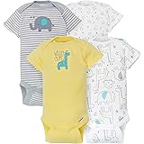 Gerber Baby Girls' 4-Pack Short Sleeve Onesies Bodysuits (0-3 Months, Gray)