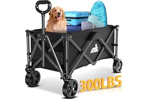 NBONEBS Collapsible Foldable Wagon, 300lbs Weight and 200L Large Capacity, Heavy Duty Folding Wagon Carts with All Terrain Wheels, Utility Beach Wagon for Outdoor Garden Camping Shopping Sports, C-Black