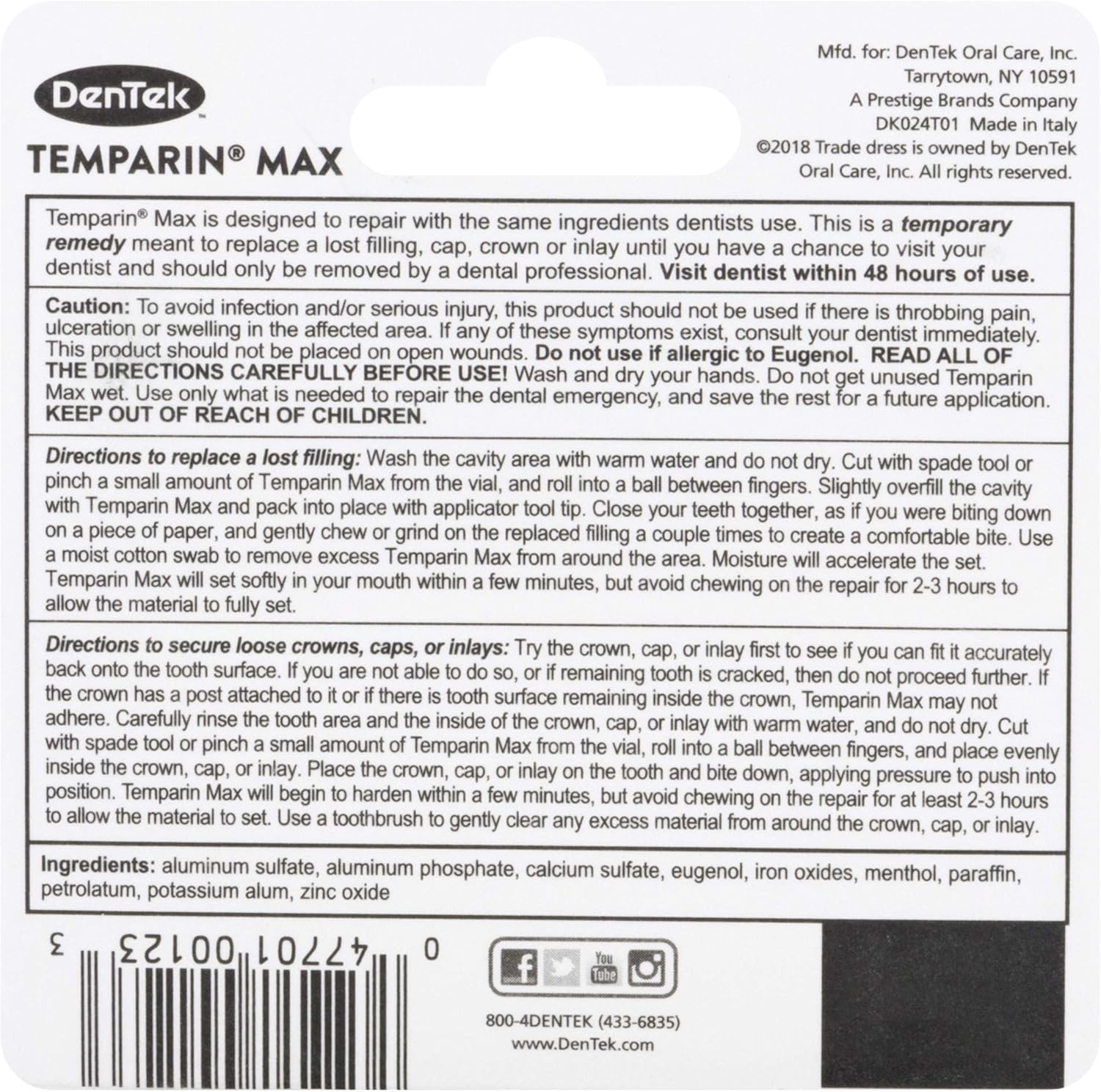 Dentek Temparin Max Repair Kit for Caps, Crowns, Fillings 0.09 oz (Pack of 3): Health & Personal Care
