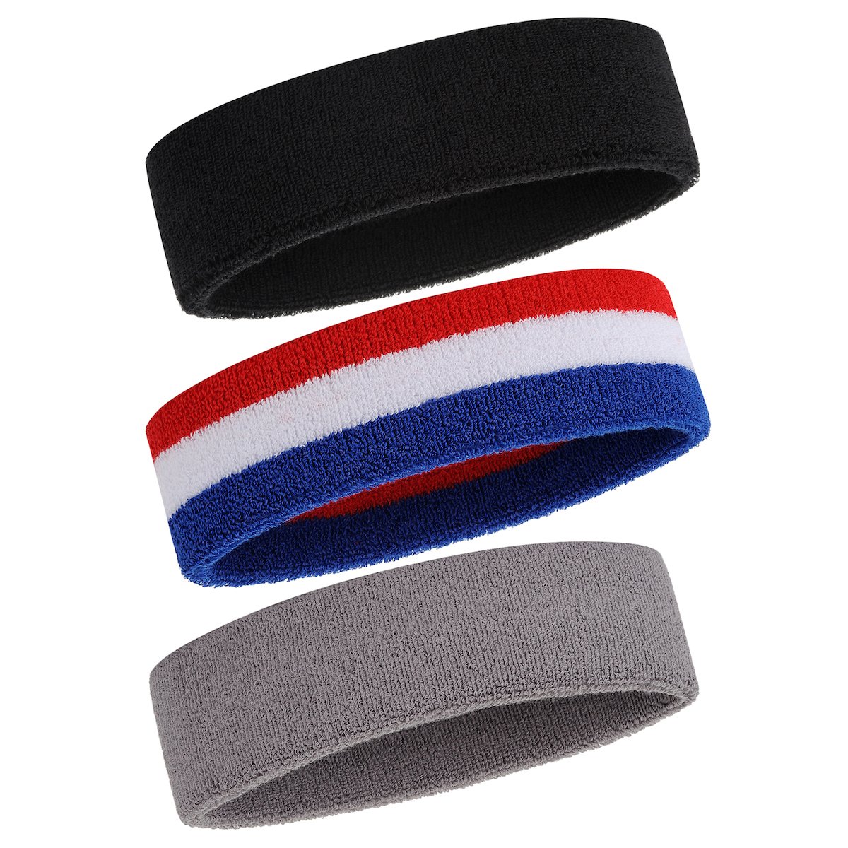 ONUPGO Sweatband Headband for Men & Women - 3PCS Sports Headbands Moisture Wicking Athletic Cotton Terry Cloth Sweatband Sweat Absorbing Head Band — image 1