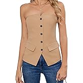 IWH Women's Summer Strapless Vest Tops Notched Neck Tube Tops Button Fitted Sleeveless Work Business Blazer Vest