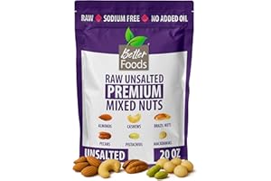 BetterFoods Premium Mixed Nuts | Luxury 6-Nut Blend with Macadamias, Pistachios & Premium Nuts, No Peanuts or Fillers | Raw, Unprocessed, No Added Salt, Pure Natural Goodness | 20oz (1-Pack)