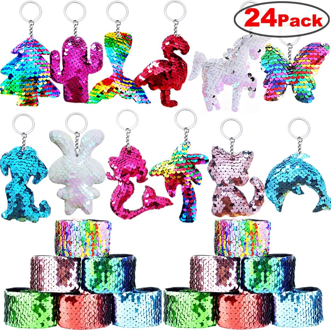 Danirora Mermaid Keychains Bulk, Mermaid Tail Keychains for Kids Birthday Party Favors Supplies Goodie Bag Fillers Carnival Prize Gifts for Girls, Set of 24