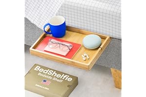 BedShelfie Bedside Shelf for Bunk Bed & Top Bunk, College Dorm Room & Loft Nightstand, Floating Bed Side Table Tray Storage - Natural Wood Slide